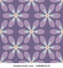 Seamless pattern of large purple flowers on a dark purple background.
