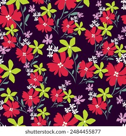 Seamless pattern with large rose hips. Floral print of blossoming pink flowers, leaves on a light background. Vector.