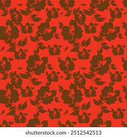 Seamless pattern with large rose hips. Floral print of blossoming pink flowers, leaves on a light background. Vector.