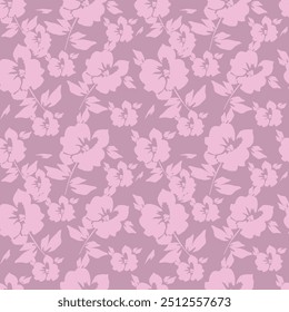 Seamless pattern with large rose hips. Floral print of blossoming pink flowers, leaves on a light background. Vector.