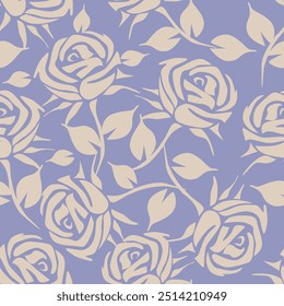 Seamless pattern with large rose hips. Floral print of blossoming pink flowers, leaves on a light background. Vector.