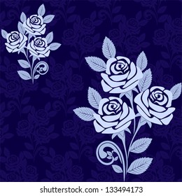 Seamless pattern with large roses in shades of blue