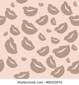 Seamless pattern of large silhouettes of kissing lips grey on pink background