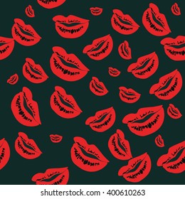Seamless pattern of large silhouettes of kissing lips colorful background