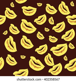 Seamless pattern of large silhouettes of kissing lips colorful background