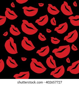 Seamless pattern of large silhouettes of kissing lips colorful background