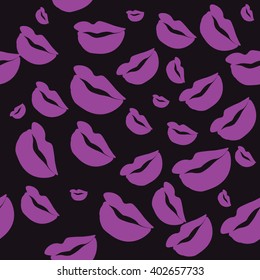 Seamless pattern of large silhouettes of kissing lips colorful background