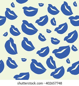 Seamless pattern of large silhouettes of kissing lips colorful background
