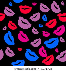 Patrón sin fisuras de siluetas Grandes de besos labios de fondo colorido