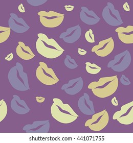 Seamless pattern of large silhouettes of kissing lips colorful background
