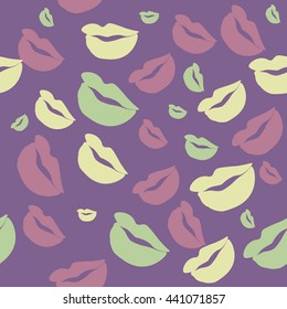 Seamless pattern of large silhouettes of kissing lips colorful background