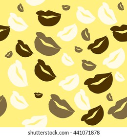 Seamless pattern of large silhouettes of kissing lips colorful background