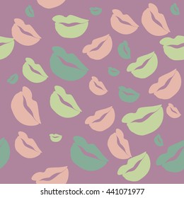 Seamless pattern of large silhouettes of kissing lips colorful background