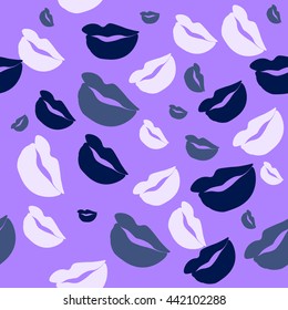 Seamless pattern of large silhouettes of kissing lips colorful background