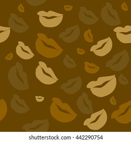 Seamless pattern of large silhouettes of kissing lips colorful background