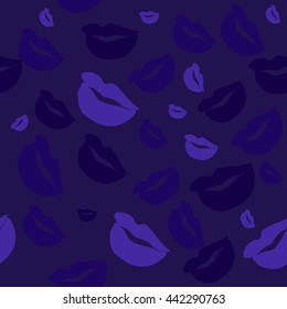 Seamless pattern of large silhouettes of kissing lips colorful background