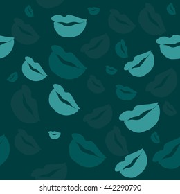 Seamless pattern of large silhouettes of kissing lips colorful background