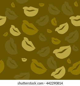 Seamless pattern of large silhouettes of kissing lips colorful background
