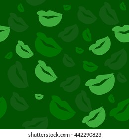 Seamless pattern of large silhouettes of kissing lips colorful background