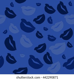 Seamless pattern of large silhouettes of kissing lips colorful background