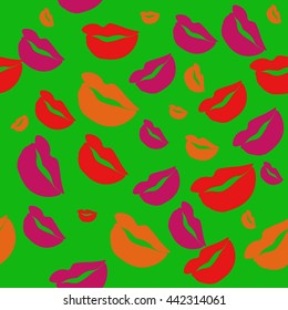 Seamless pattern of large silhouettes of kissing lips colorful background