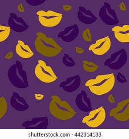 Seamless pattern of large silhouettes of kissing lips colorful background