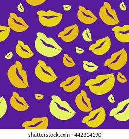Seamless pattern of large silhouettes of kissing lips colorful background