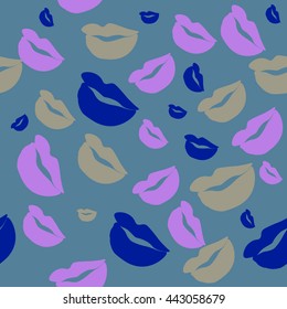 Seamless pattern of large silhouettes of kissing lips colorful background