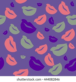 Seamless pattern of large silhouettes of kissing lips colorful background
