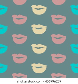 Seamless pattern of large silhouettes of kissing lips colorful background