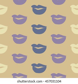 Seamless pattern of large silhouettes of kissing lips colorful background