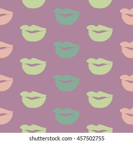 Seamless pattern of large silhouettes of kissing lips colorful background