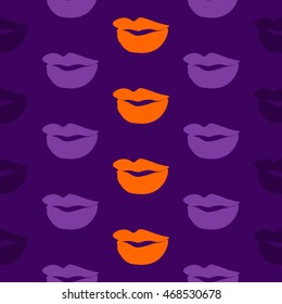 Seamless pattern of large silhouettes of kissing lips colorful background