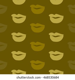 Seamless pattern of large silhouettes of kissing lips colorful background
