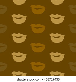 Seamless pattern of large silhouettes of kissing lips colorful background