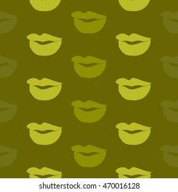Seamless pattern of large silhouettes of kissing lips colorful background