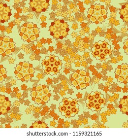 Seamless pattern of large and small abstract flowers. Against the background of five-pointed stars.