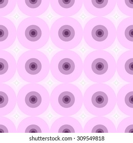 Seamless pattern of large and small circles within the geometrical rhombus elements from light pink to light gray