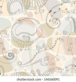 Seamless pattern with large and small decorative stones and dragons