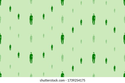 Seamless pattern of large and small green burkini symbols. The elements are arranged in a wavy. Vector illustration on light green background