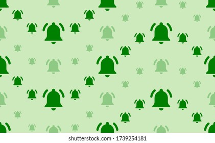 Seamless pattern of large and small green bell symbols. The elements are arranged in a wavy. Vector illustration on light green background