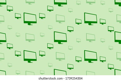 Seamless pattern of large and small green monoblock symbols. The elements are arranged in a wavy. Vector illustration on light green background