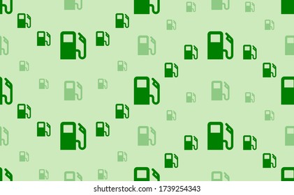 Seamless pattern of large and small green gas station symbols. The elements are arranged in a wavy. Vector illustration on light green background