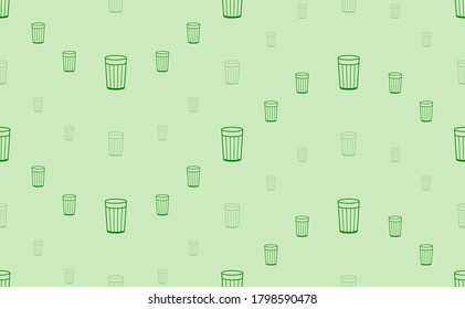 Seamless pattern of large and small green glass symbols. The elements are arranged in a wavy. Vector illustration on light green background