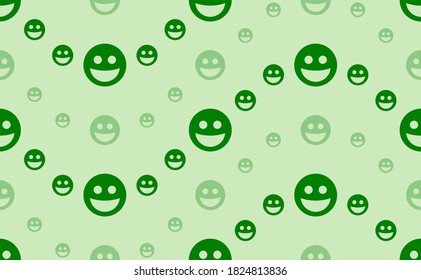 Nahtlose Muster großer und kleiner grüner Lachen Emoticons. Die Elemente sind in einer Wavy angeordnet. Vektorgrafik auf hellgrünem Hintergrund