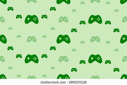 Seamless pattern of large and small green joystick symbols. The elements are arranged in a wavy. Vector illustration on light green background