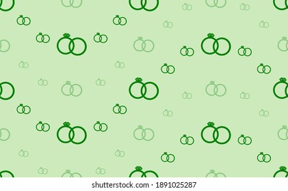 Seamless pattern of large and small green wedding rings symbols. The elements are arranged in a wavy. Vector illustration on light green background