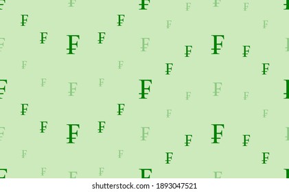 Seamless pattern of large and small green franc symbols. The elements are arranged in a wavy. Vector illustration on light green background