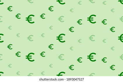 Seamless pattern of large and small green euro symbols. The elements are arranged in a wavy. Vector illustration on light green background