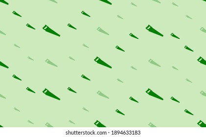 Seamless pattern of large and small green hand saw symbols. The elements are arranged in a wavy. Vector illustration on light green background